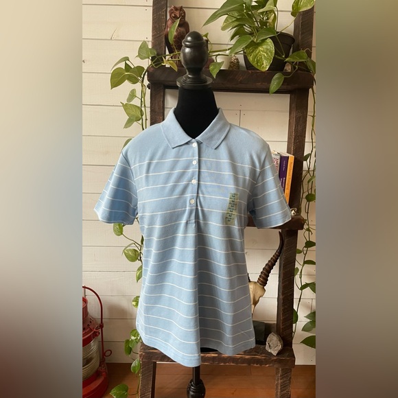 Eddie Bauer: Blue Golf Polo with White Stripes - Picture 5 of 17